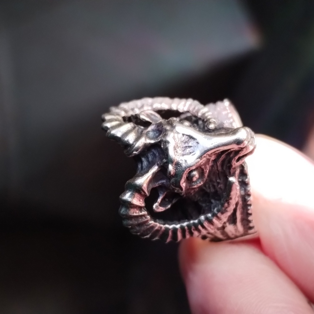 Sterling Silver Ram Goat Head Ring Gothic  Aries  Size 7.5